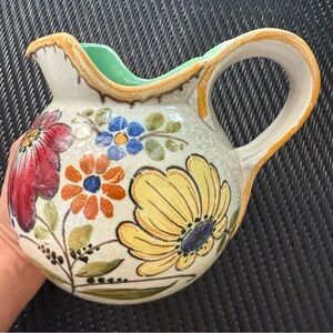 Vintage Gouda Zuid Metz Royal Holland Art Pottery Pitcher Floral Folk Art EUC